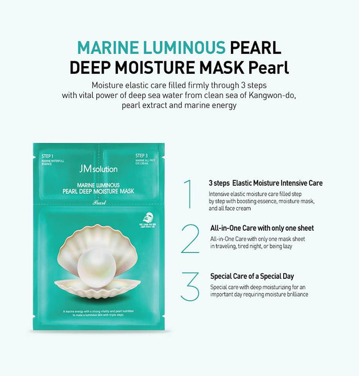 JM Solution Marine Luminous Pearl Deep Moisture 3 Step Mask UKJM Solution Marine Luminous Pearl Deep Moisture 3 Step Mask 10Pcs